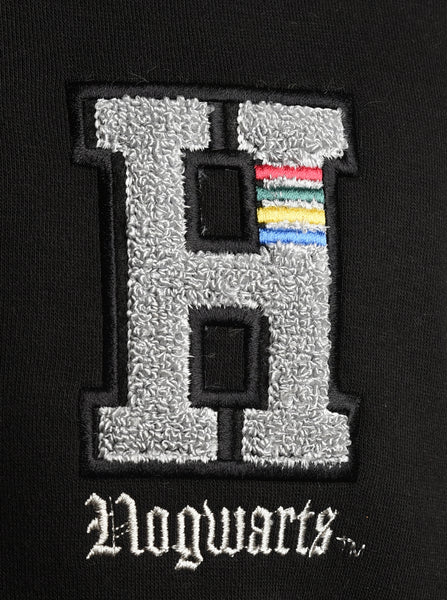 Licensed Harry Potter Unisex Hogwarts Baseball Jacket with Left, Right Chest and Sleeve Embroidery Black/Off White XS to 2XL