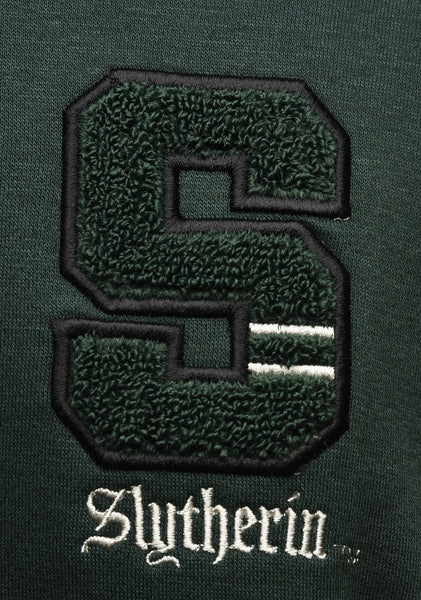 Licensed Harry Potter Unisex Slytherin Baseball Jacket, Terry Towel Embroidery, Zipped, Bottle Green/Off White, Sizes XS to 2XL