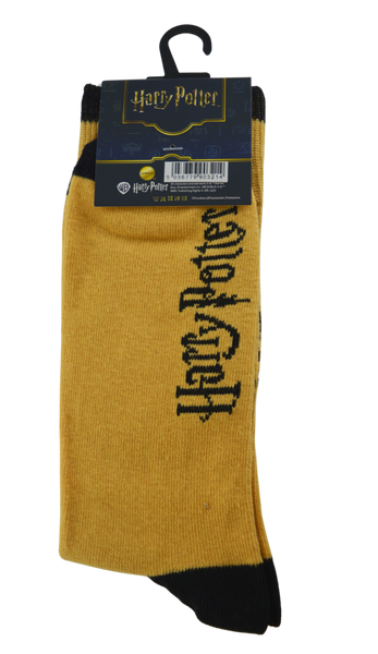 Licensed Harry Potter Mens Hedwig Classic Socks, yellow with Owl Jacquarded knit in black, Size 6-11 (39-46 EURO)