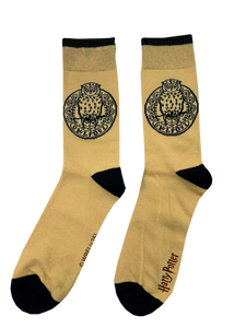 Licensed Harry Potter Mens Hedwig Classic Socks, yellow with Owl Jacquarded knit in black, Size 6-11 (39-46 EURO)
