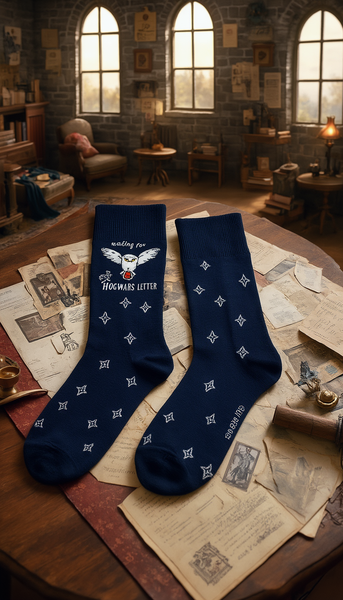 Licensed Harry Potter Hedwig Night Mens Crew Socks, Letter Owl, Colour Navy Blue, Size 6-11(39-46 Euro)