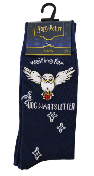 Licensed Harry Potter Hedwig Night Mens Crew Socks, Letter Owl, Colour Navy Blue, Size 6-11(39-46 Euro)
