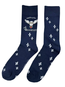 Licensed Harry Potter Hedwig Night Mens Crew Socks, Letter Owl, Colour Navy Blue, Size 6-11(39-46 Euro)