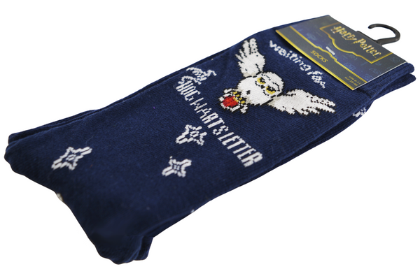 Licensed Harry Potter Hedwig Night Mens Crew Socks, Letter Owl, Colour Navy Blue, Size 6-11(39-46 Euro)
