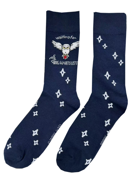 Licensed Harry Potter Hedwig Night Mens Crew Socks, Letter Owl, Colour Navy Blue, Size 6-11(39-46 Euro)