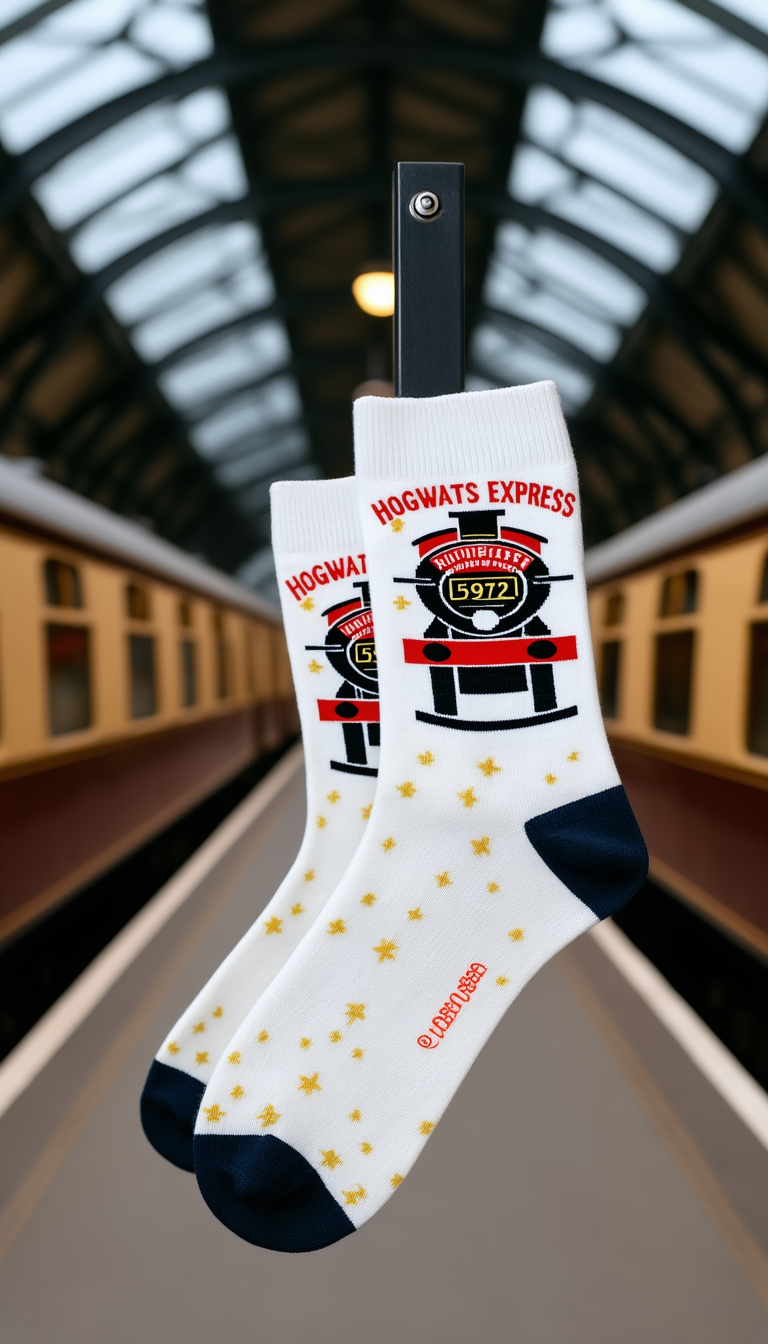 Licensed Harry Potter Hogwart Express Mens Crew Socks, White Colour, Size 6-11(39-46 Euro)