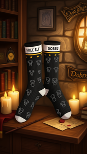 Licensed Harry Potter Dobby Mens Crew Socks, Free Elf, Black Colour, Size 6-11 (39-46 Euro)