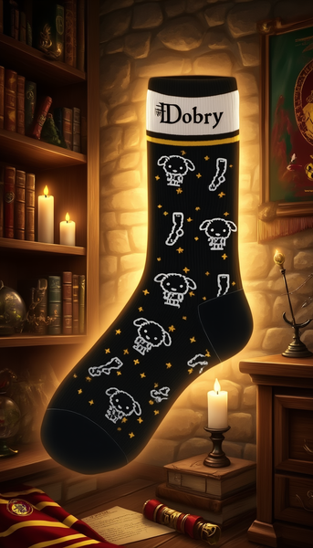Licensed Harry Potter Dobby Mens Crew Socks, Free Elf, Black Colour, Size 6-11 (39-46 Euro)