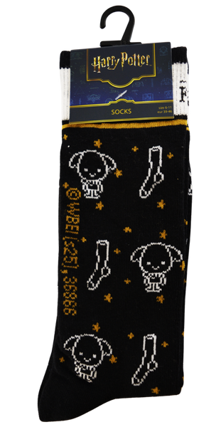 Licensed Harry Potter Dobby Mens Crew Socks, Free Elf, Black Colour, Size 6-11 (39-46 Euro)