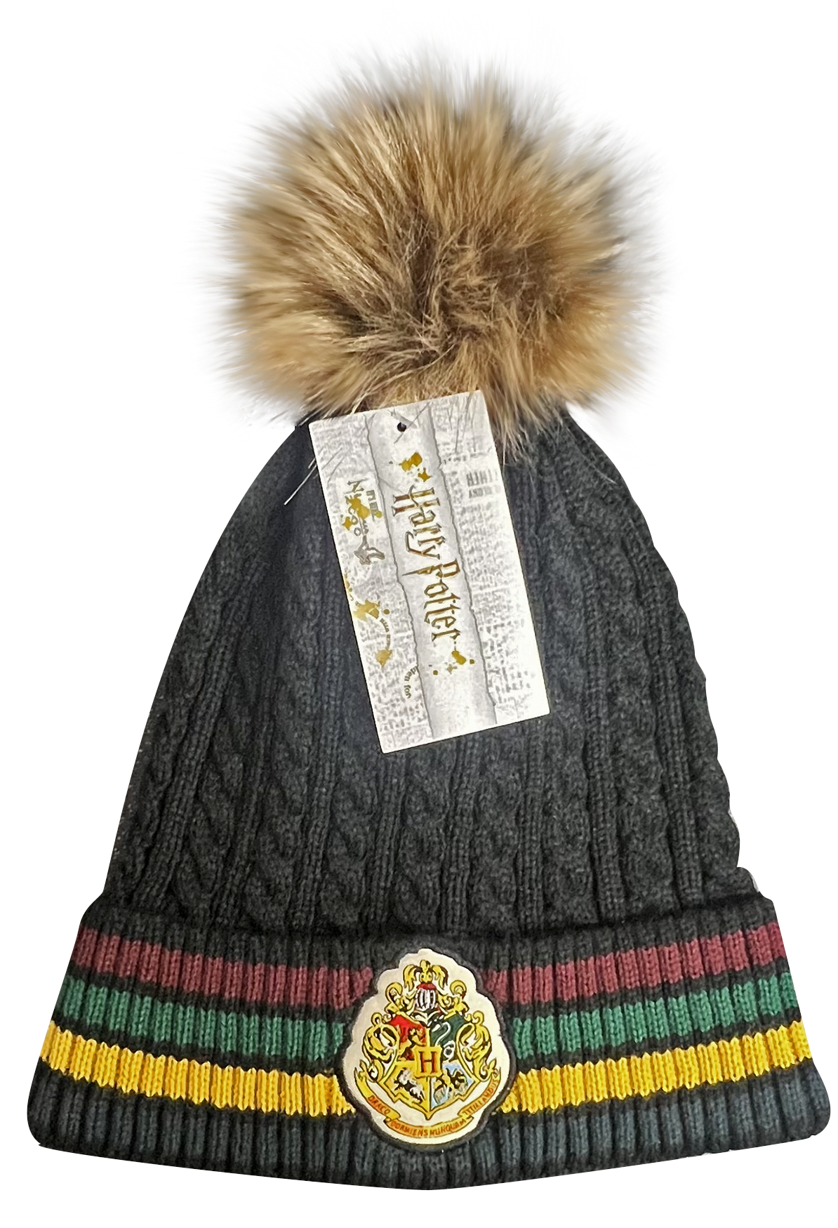 Licensed Harry Potter Cable Knit Ski Hat Beanie with detachable Pom Pom Hogwarts