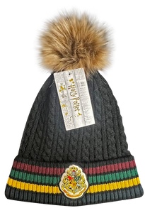Licensed Harry Potter Cable Knit Ski Hat Beanie with detachable Pom Pom Hogwarts