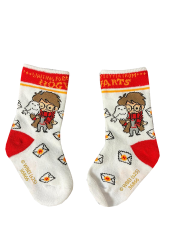 Licensed Harry Potter Chibli Baby(6-12 months) and kids(3-5.5) crew socks, white and coloured