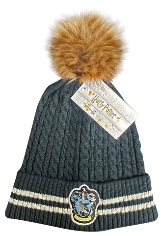 Licensed Harry Potter Cable Knit Ski Hat Beanie with detachable Pom Pom Ravenclaw