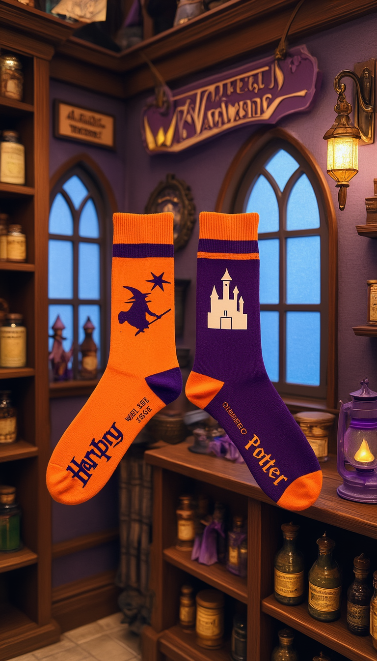 Licensed Harry Potter Weasleys Mens Crew Socks, Colour One Sock oranange, one in purple, Size 6-11 (39-46 Euro) Odd Sock Design