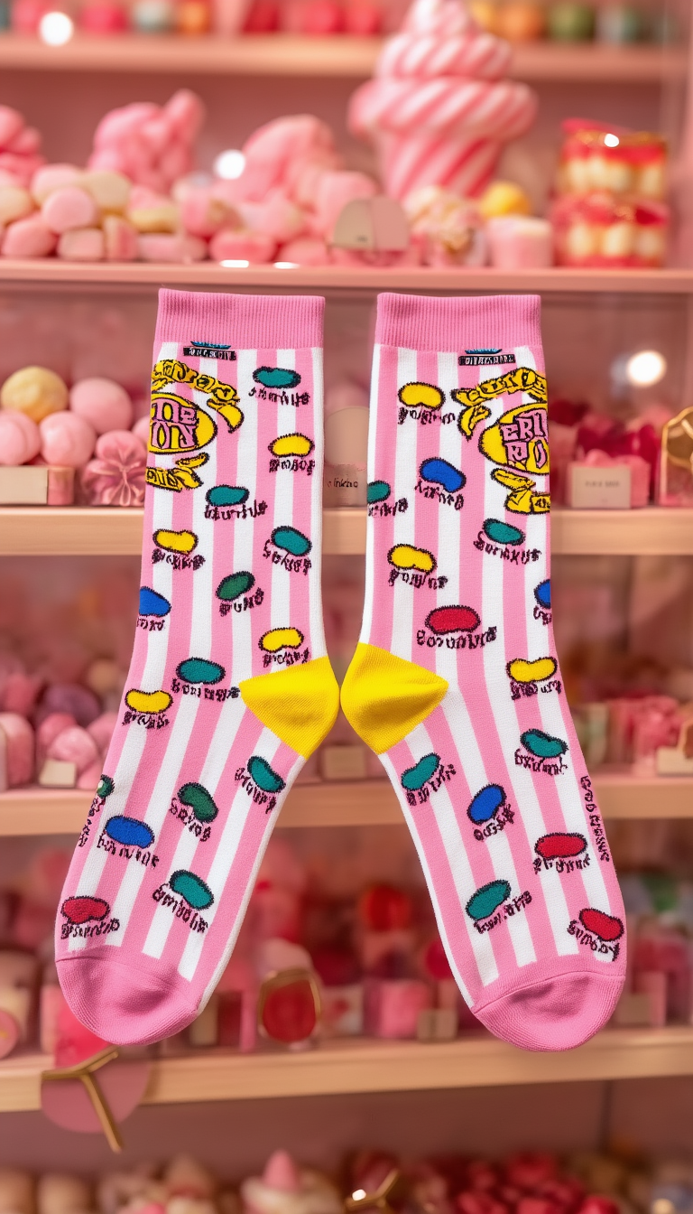 Licensed Harry Potter Bertie Botts Ladies Crew Socks, Pink Colour, Size 4-7 (36-41 Euro), Flavoured Beans