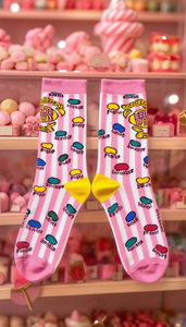 Licensed Harry Potter Bertie Botts Ladies Crew Socks, Pink Colour, Size 4-7 (36-41 Euro), Flavoured Beans