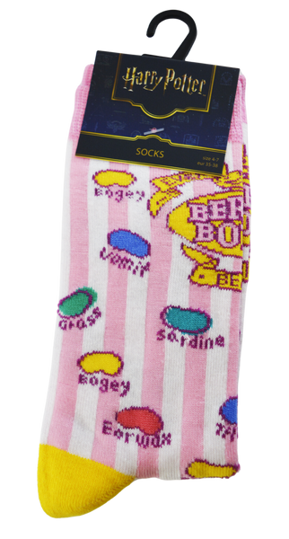 Licensed Harry Potter Bertie Botts Ladies Crew Socks, Pink Colour, Size 4-7 (36-41 Euro), Flavoured Beans