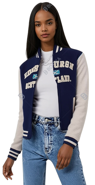 Unisex Edinburgh Scotland Varisty Baseball Jacket, applique Front and Highland Cow sleeve embroidery,Navy Grey,Black Navy,Grey Navy,Pink, Sizes XS to 4XL