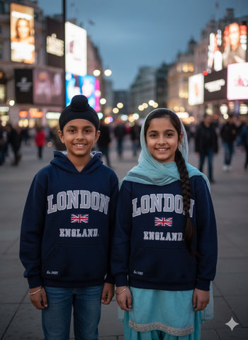 London England Kids Hoodie Hooded Sweatshirt Navy Colour (LE129K)