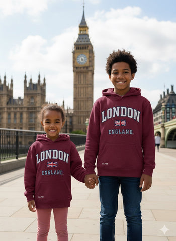 London England Kids Hoodie Hooded Sweatshirt Maroon Colour (LE129K)
