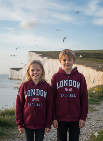 London England Kids Zipped Hoodie Hooded Sweatshirt Maroon Colour (LE129KZ)
