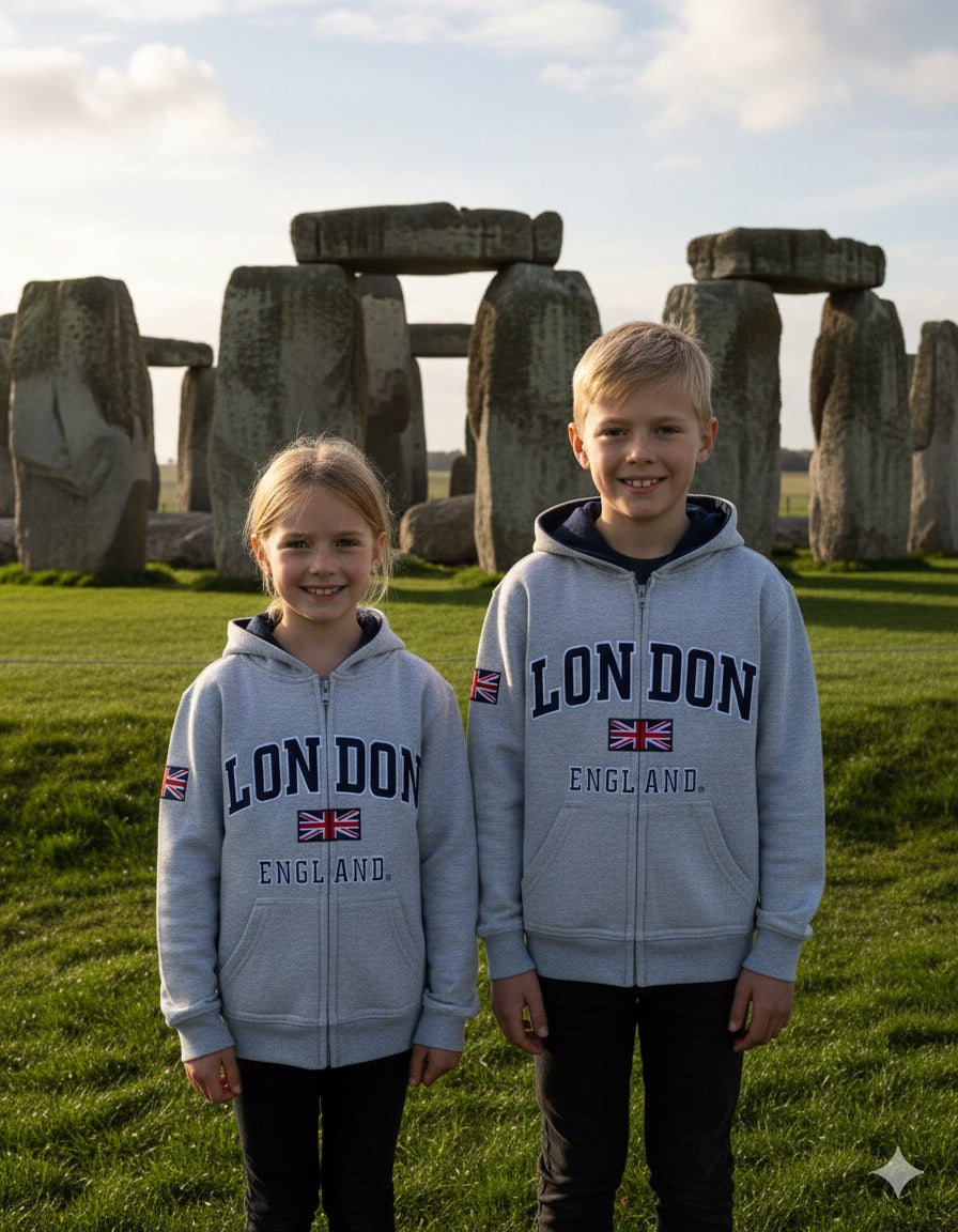 London England Kids Zipped Hoodie Hooded Sweatshirt Grey Colour (LE129KZ)