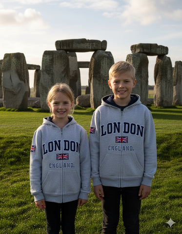 London England Kids Zipped Hoodie Hooded Sweatshirt Grey Colour (LE129KZ)