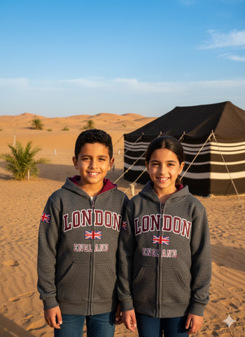 London England Kids Zipped Hoodie Hooded Sweatshirt Charcoal Colour (LE129KZ)