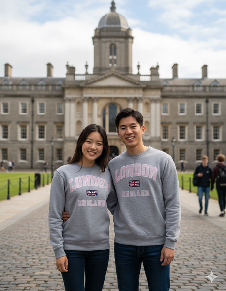 GWCC LE201GP Unisex London England applique embroidery sweatshirt colour Grey Pink embroidery Sizes XS to 4XL