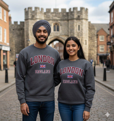 LE201CM GWCC Unisex London England Sweatshirt Charcoal Maroon XS-4XL