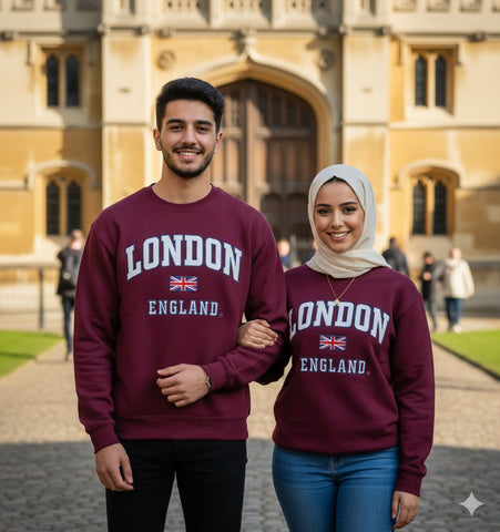LE201MOW Unisex London England Sweatshirt Maroon Off White XS-4XL