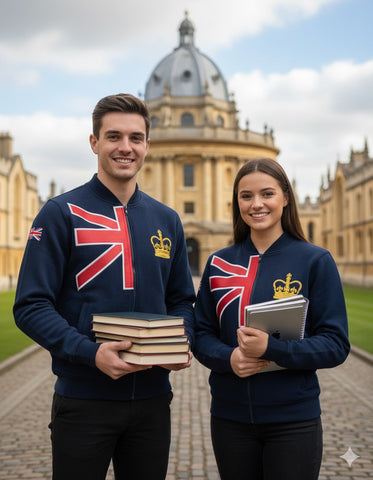 Unisex Union Jack Crown Baseball Jacket with free UJ Pin Badge Navy Colour Size XS to 4XL