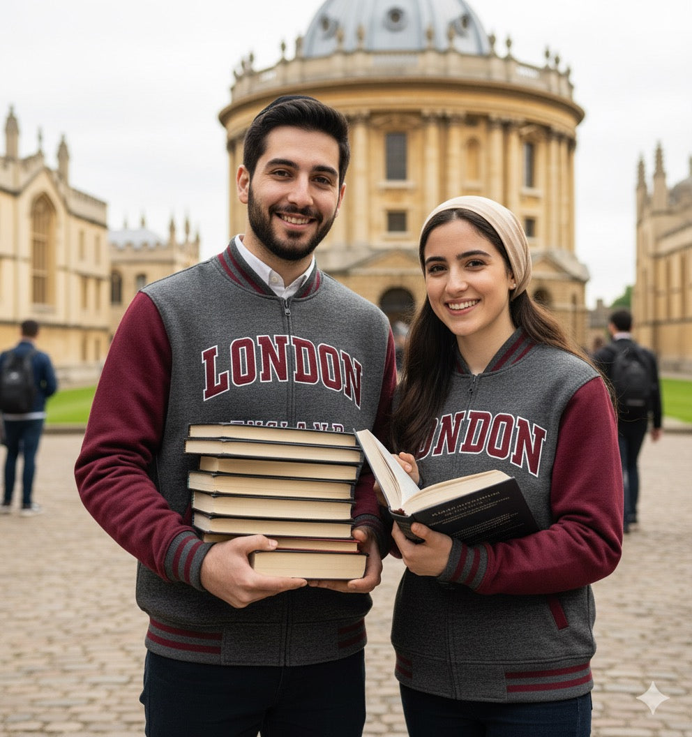 LE170CM London England Unisex Baseball Jacket Charcoal Maroon - British Heritage Brands