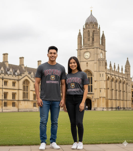 Unisex Oxford University Applique Embroidery T Shirt Charcoal - British Heritage Brands