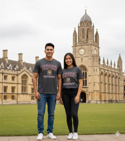 Unisex Oxford University Applique Embroidery T Shirt Charcoal - British Heritage Brands
