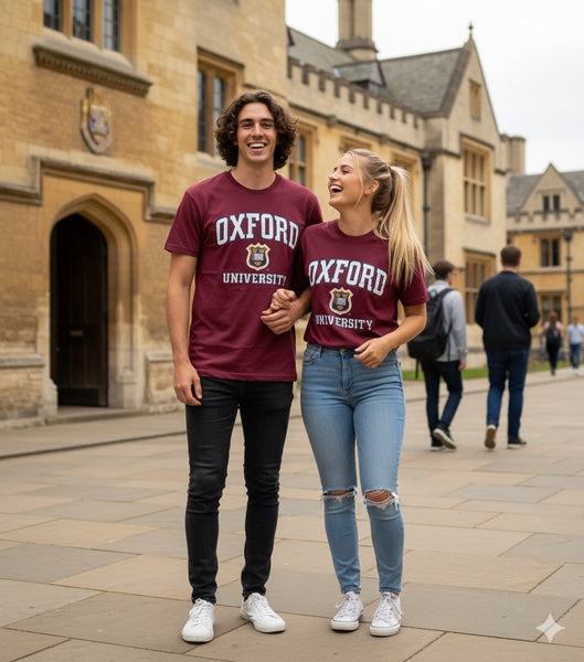 Unisex Oxford University Applique Embroidered T Shirt Maroon - British Heritage Brands
