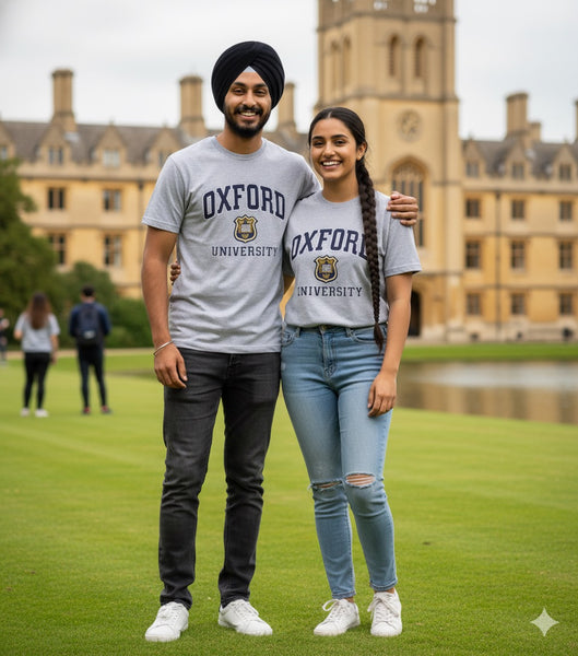 Unisex Oxford University Applique Embroidery T Shirt Grey
