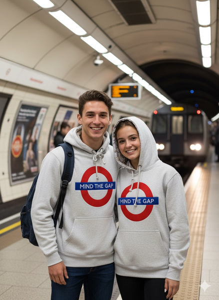 Licensed Unisex Mind the Gap™ Chainstitch Embroidered Colour Ash Grey Hooded Sweatshirt