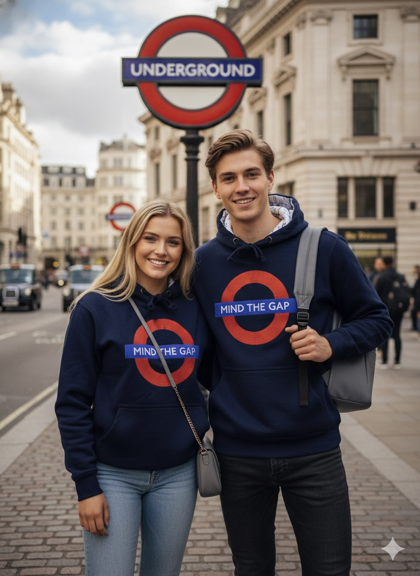 TFL129 Licensed Unisex Mind the Gap Embroidered Hooded Sweatshirt - British Heritage Brands