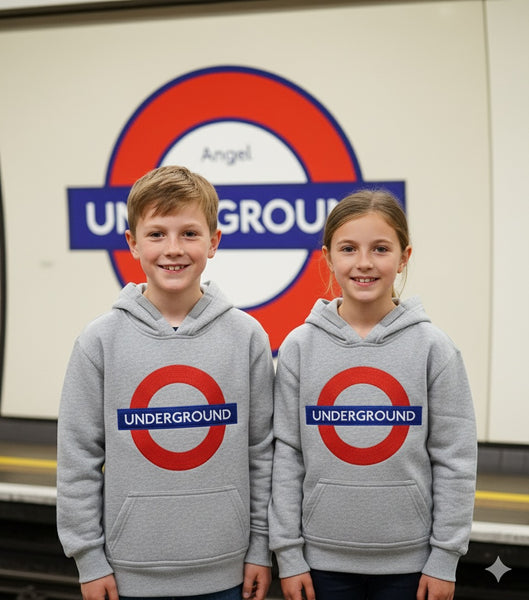 TFL129K Kids Licensed Chain Stitch Embroidery Underground Hoodie Grey - British Heritage Brands