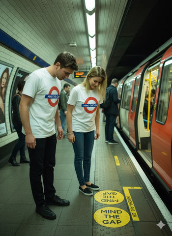 Licensed Unisex London Underground 'Mind The Gap' roundel t-shirt Colour White Sizes XS to 4XL