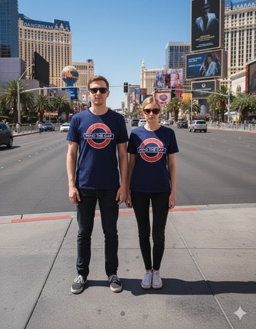 Licensed TFL101MTGN Unisex Mind The Gap Underground London T Shirt Navy