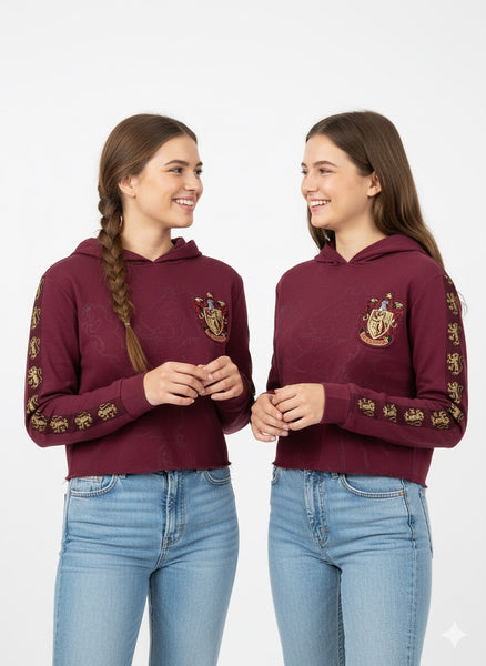 Harry Potter Licensed Ladies/Girls Gryffindor House Cropped Hoodie Sweatshirt Maroon