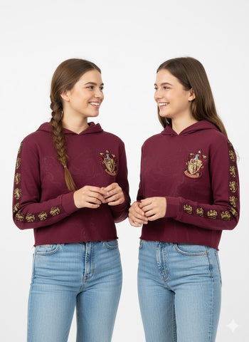 Harry Potter Licensed Ladies/Girls Gryffindor House Cropped Hoodie Sweatshirt Maroon