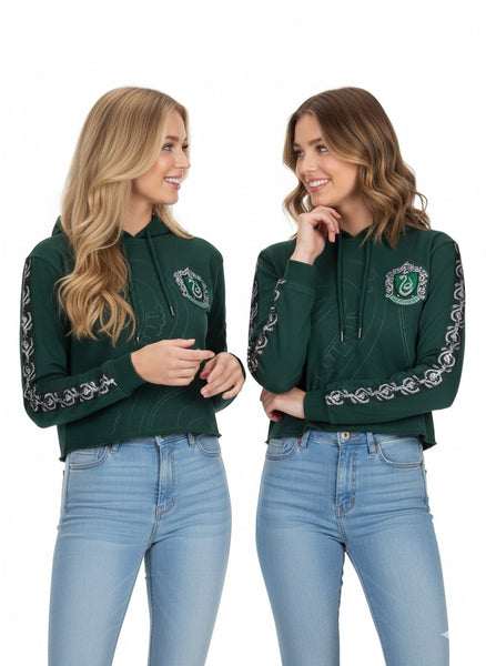 Harry Potter Licensed Ladies Girls Slytherin House Cropped Hoodie Sweat Green