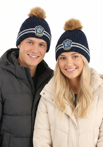 Licensed Harry Potter Cable Knit Ski Hat Beanie with detachable Pom Pom Ravenclaw