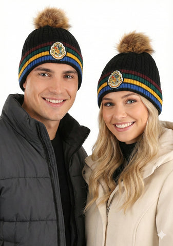 Licensed Harry Potter Cable Knit Ski Hat Beanie with detachable Pom Pom Hogwarts