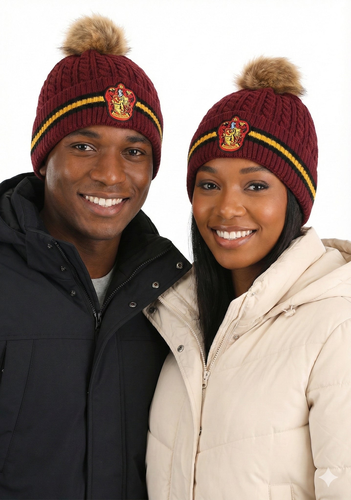 Licensed Harry Potter Cable Knit Ski Hat Beanie with detachable Pom Pom Gryffindor