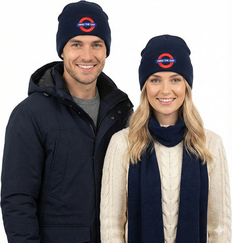 Licensed London Underground Mind the Gap Beanie Ski Hat 3D Raised Embroidery Famous Roundel