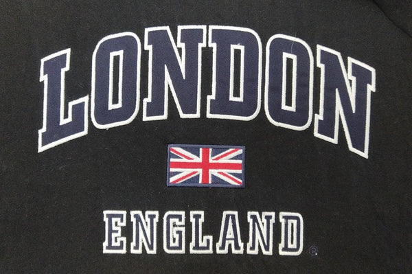 GWCC LE105BN Unisex London England Appliqye Embroidery T-Shirt Colour Black with Navy Applique Sizes XS to 4XL